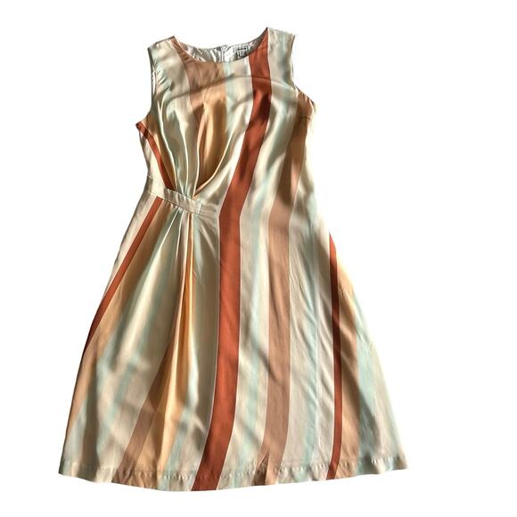 J Peterman 100% Silk Striped Sleeveless Side Gather Detail Knee Length Dress 10 - Picture 1 of 11